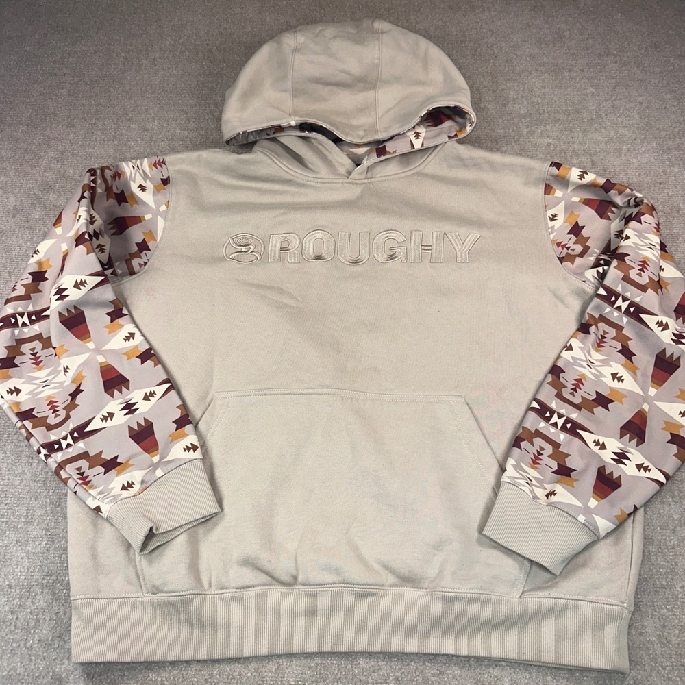 Hooey Roughy Mens XL Tan Aztec Southwestern Print Sleeve Pullover Hoodie